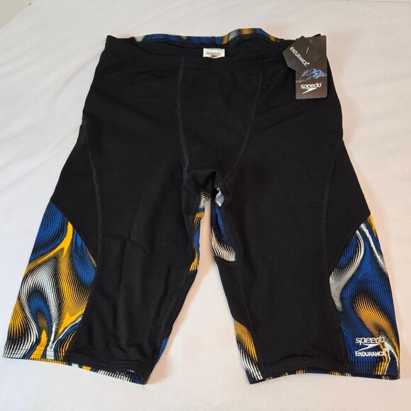 SPEEDO Men's Jammer Endurance+ Solid Competition Swimsuit Sz 34 Team Blue Gold - Picture 1 of 7